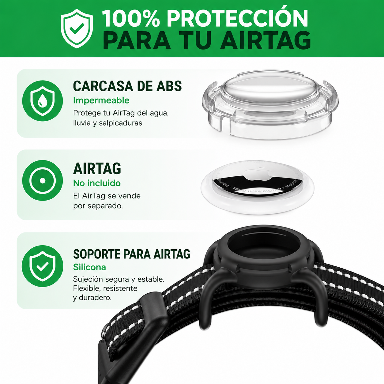 Collar GPS AirTag Impermeable para Mascotas Reflectante y Ajustable