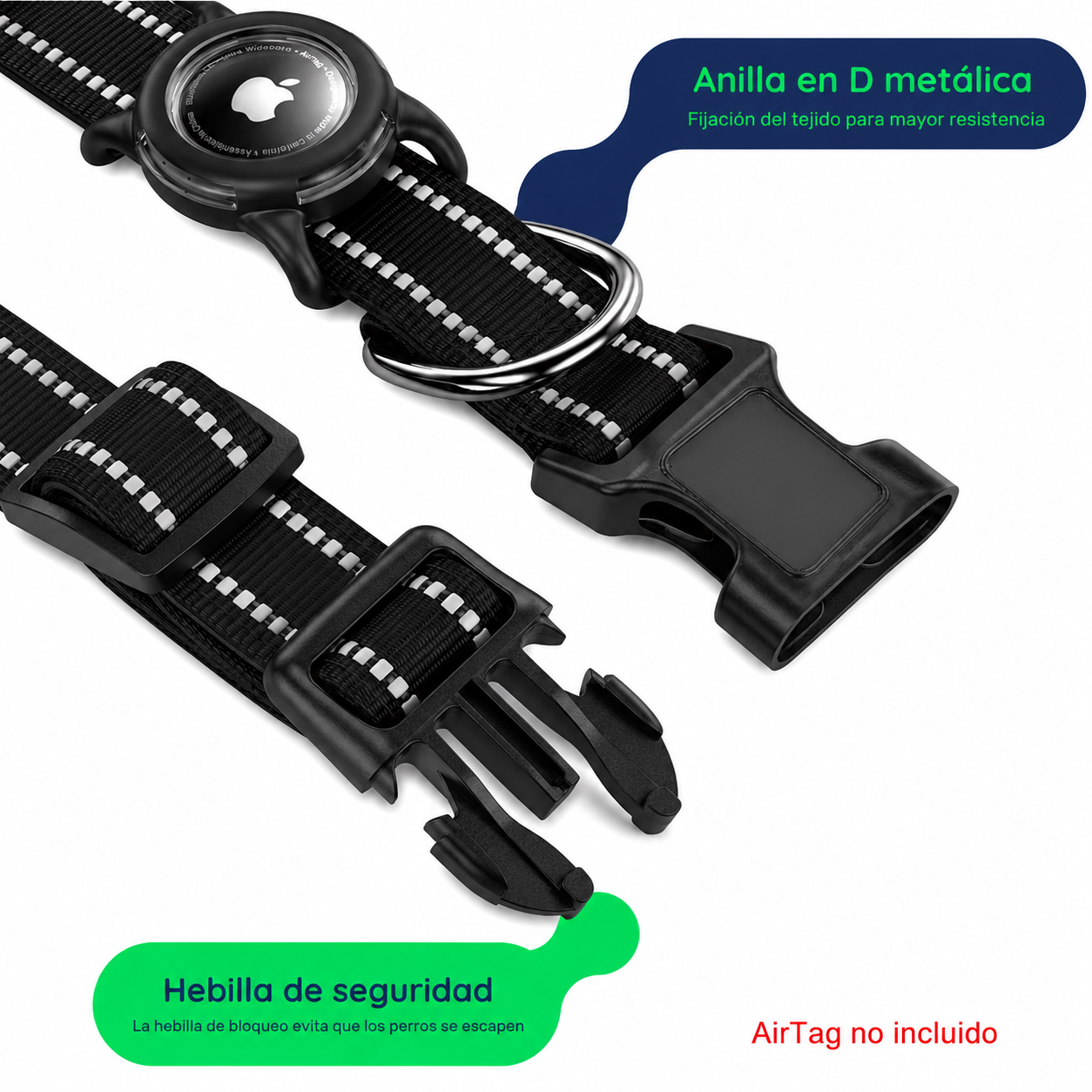 Collar GPS AirTag Impermeable para Mascotas Reflectante y Ajustable