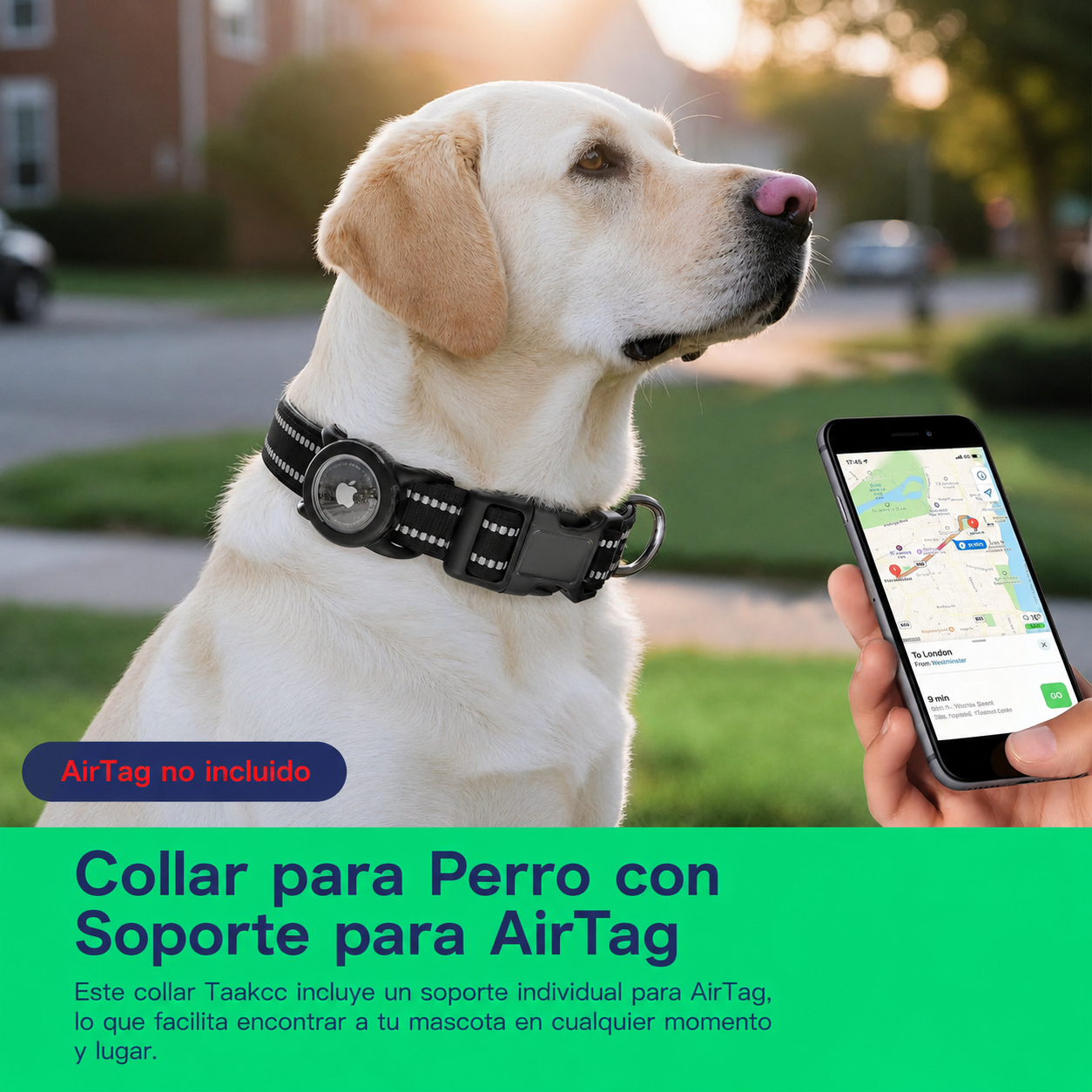 Collar GPS AirTag Impermeable para Mascotas Reflectante y Ajustable